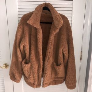 Zip up Teddy Jacket Carmel color